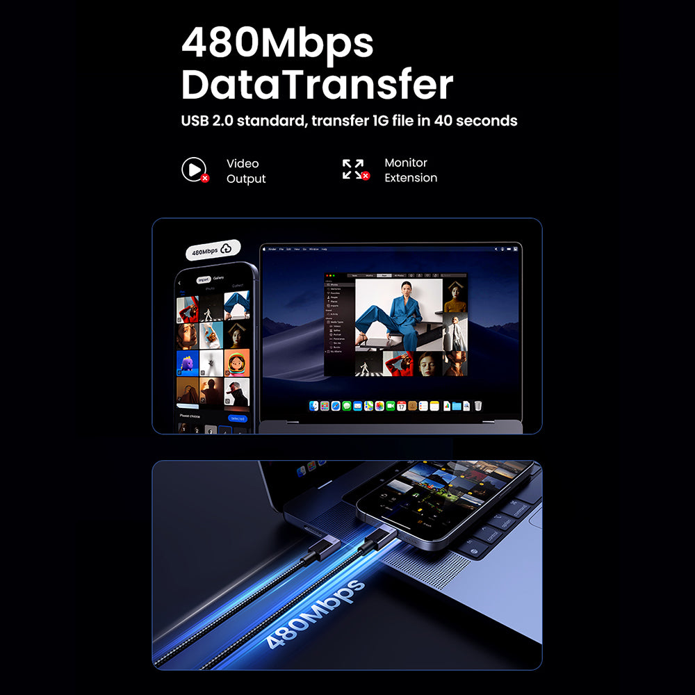 Cabo de Dados e Carregamento USB-C - USB-C UGREEN L513, 240W, 2m, Preto