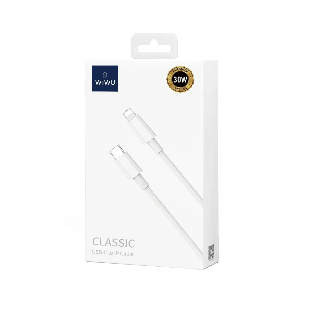 Cabo de Dados e Carregamento USB-C - Lightning WiWu Wi-C008, 30W, 1.2m, Branco