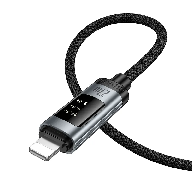 Cabo de Dados e Carregamento USB-C - Lightning HOCO Display U148, 27W, 1.2m, Preto