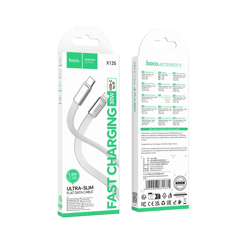 Cabo de Dados e Carregamento USB-C - Lightning HOCO X125, 30W, 1m, Branco