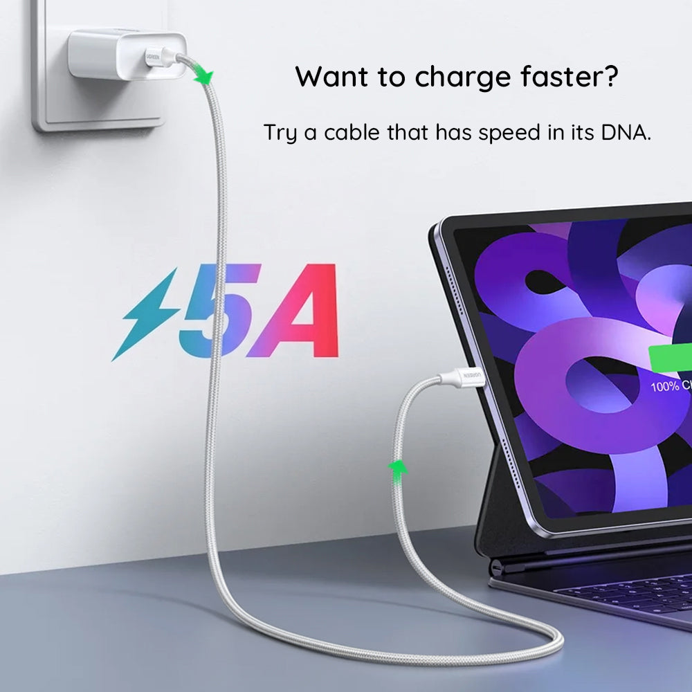 Cabo de Dados e Carregamento USB-C - USB-C UGREEN L502, 100W, 1m, Laranja