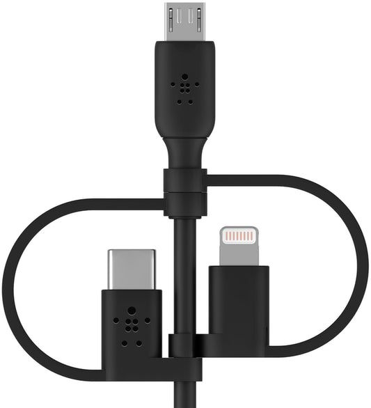 Cabo de Dados e Carregamento USB-A - Lightning / microUSB / USB-C Belkin BoostCharge, 1m, Preto CAC001bt1MBK