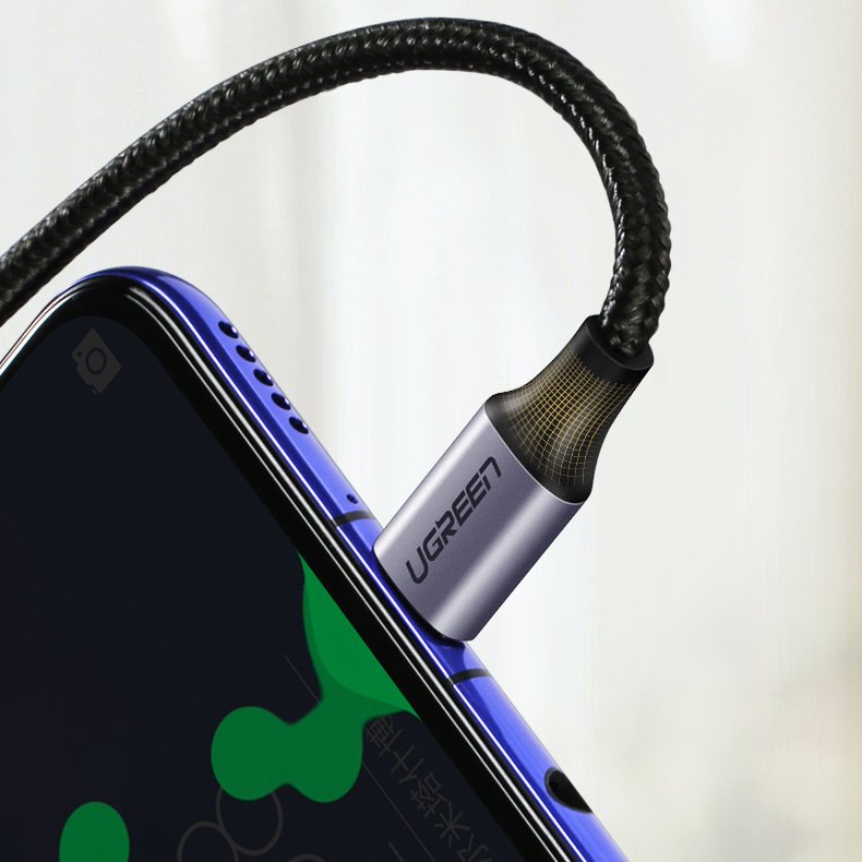Cabo de Dados e Carregamento USB-C - USB-C UGREEN US255 Angled, 60W, 1m, Cinzento