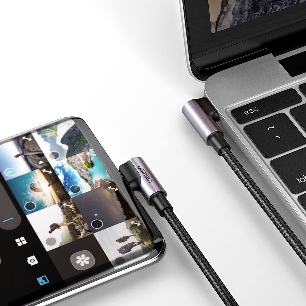 Cabo de carregamento e dados USB-C - USB-C UGREEN US323 USB-C angular, 60W, 1m, preto