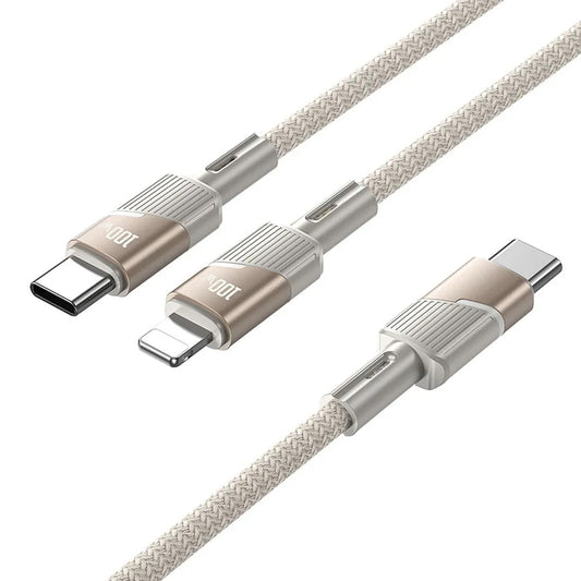 Cabo de Dados e Carregamento USB-C - 2 x USB-C HOCO U139 2in1, 100W, 1.2m, Dourado
