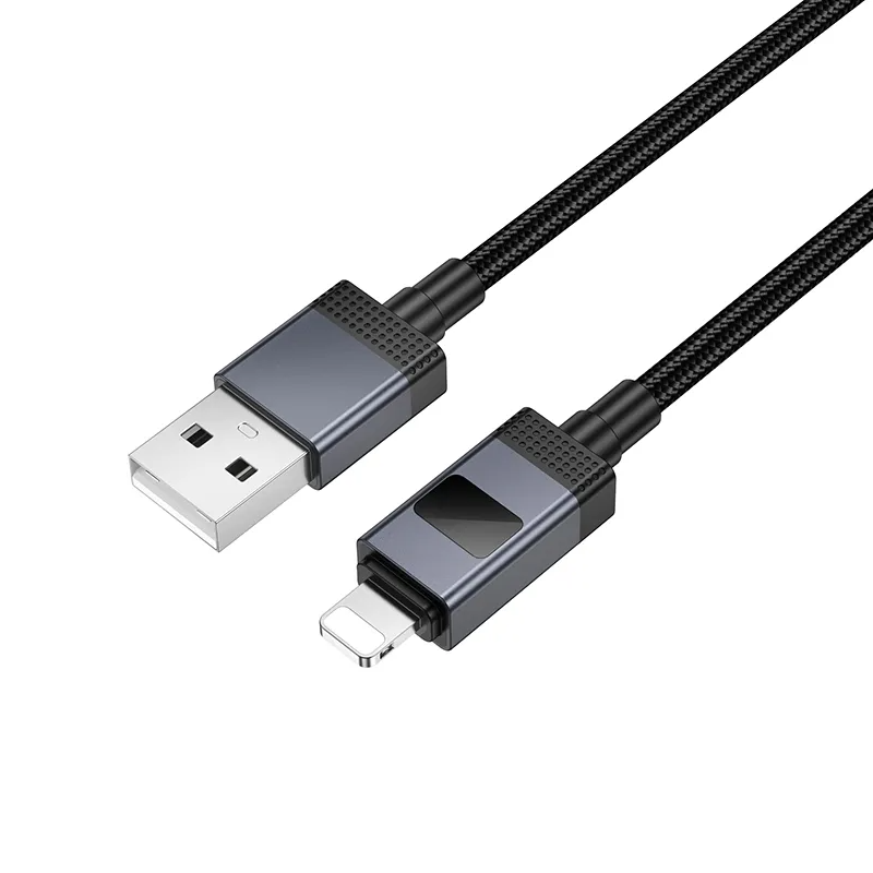 Cabo de Dados e Carregamento USB-A - Lightning HOCO X118 Display, 12W, 1m, Preto