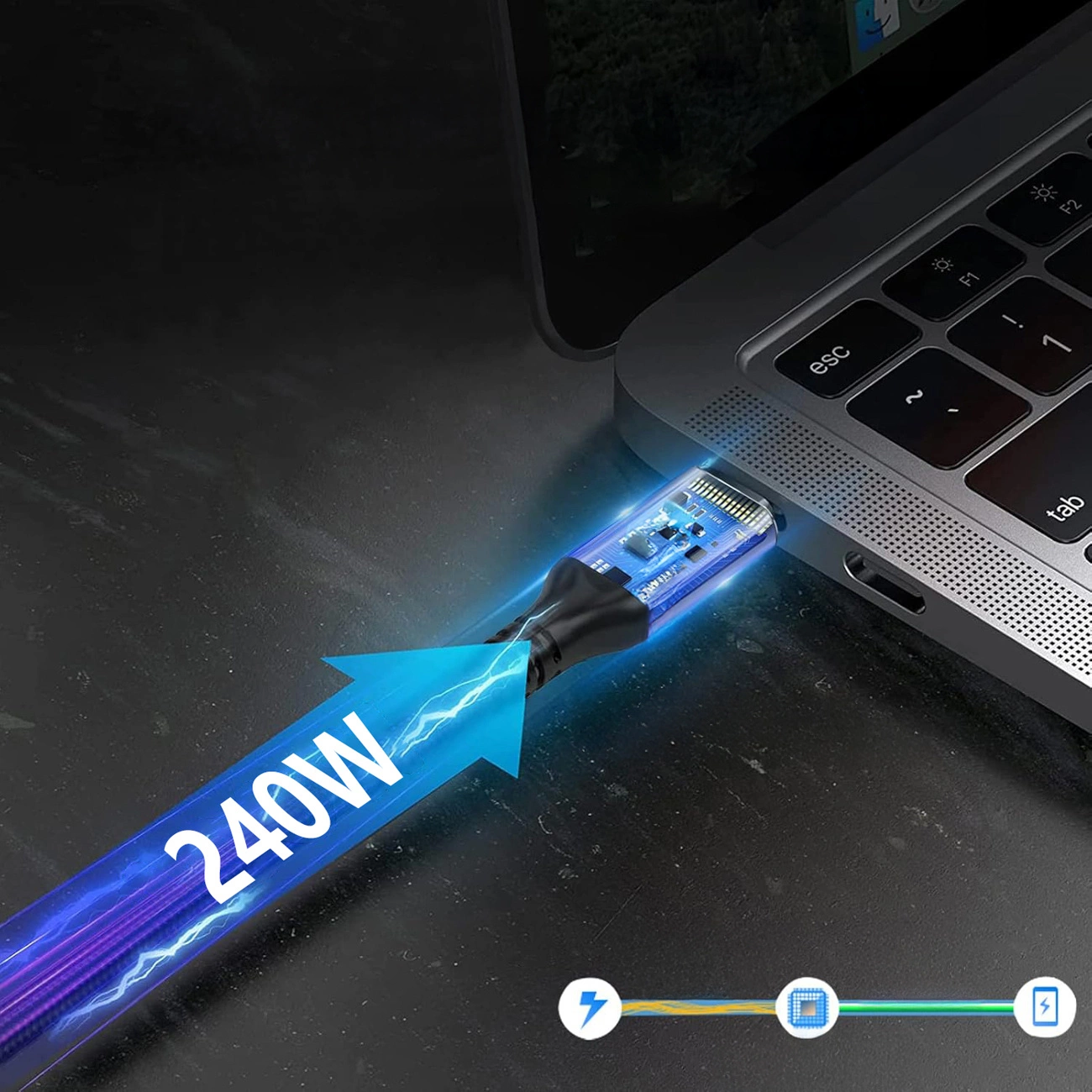 Cabo de Dados e Carregamento USB-C - USB-C WZK WPS-UY42S, 240W, 2m, Preto