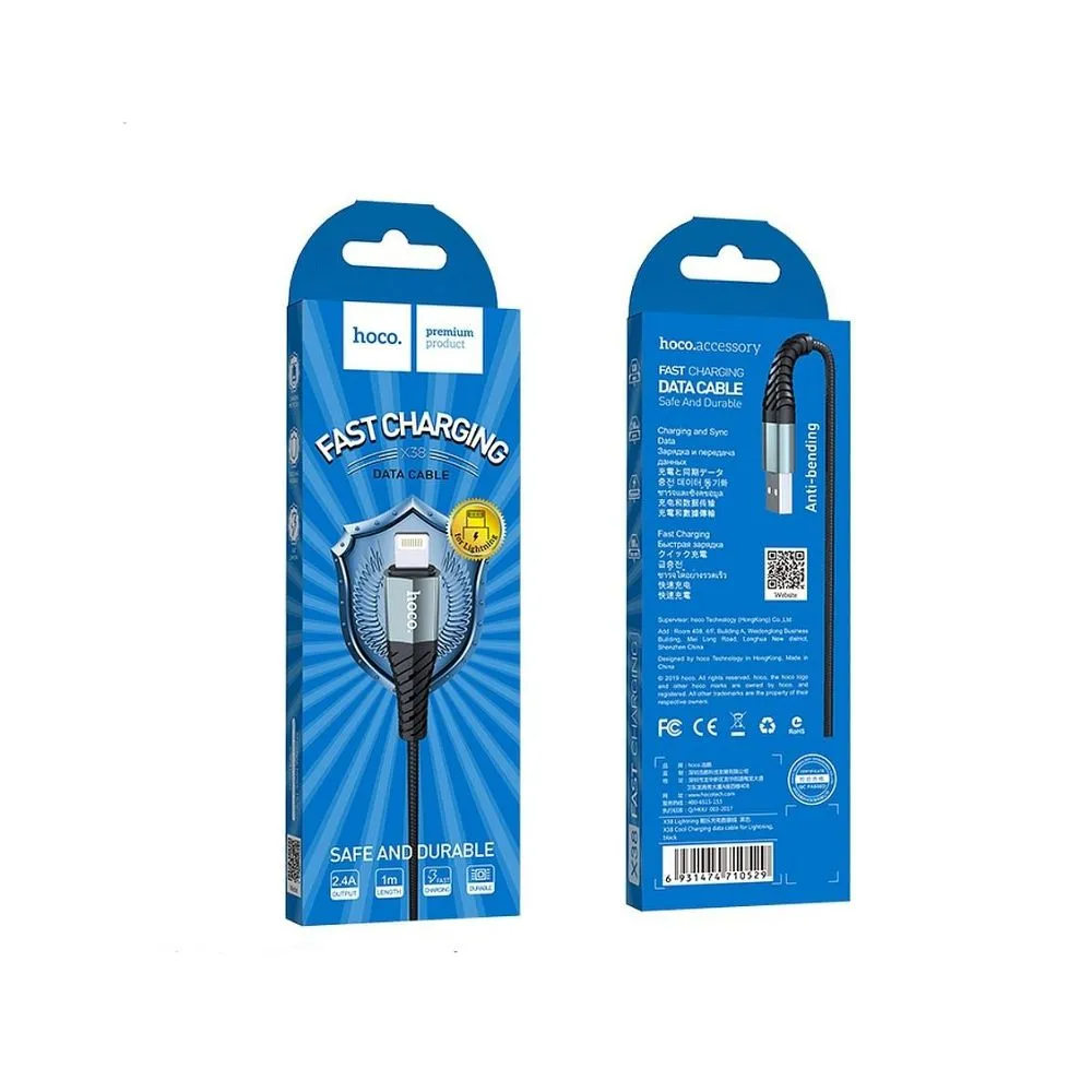 Cabo de carregamento e dados USB-A - Lightning HOCO X38 Cool, 18W, 1m, Preto