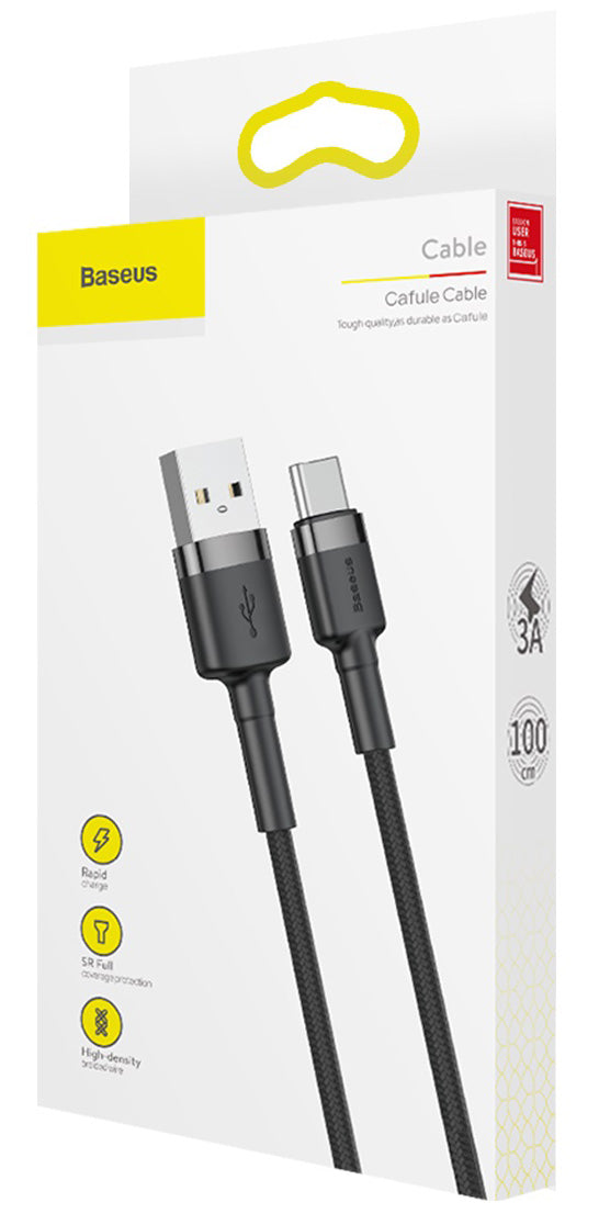 Cabo de Dados e Carregamento USB-A - USB-C Baseus Cafule, 60W, 1m, Cinza CATKLF-BG1