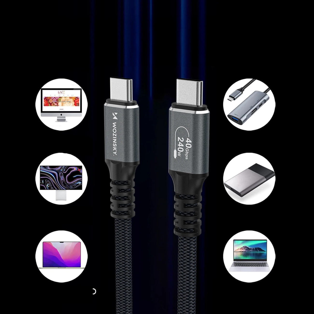 Cabo de Dados e Carregamento USB-C - USB-C WZK WPS-UY42S, 240W, 2m, Preto