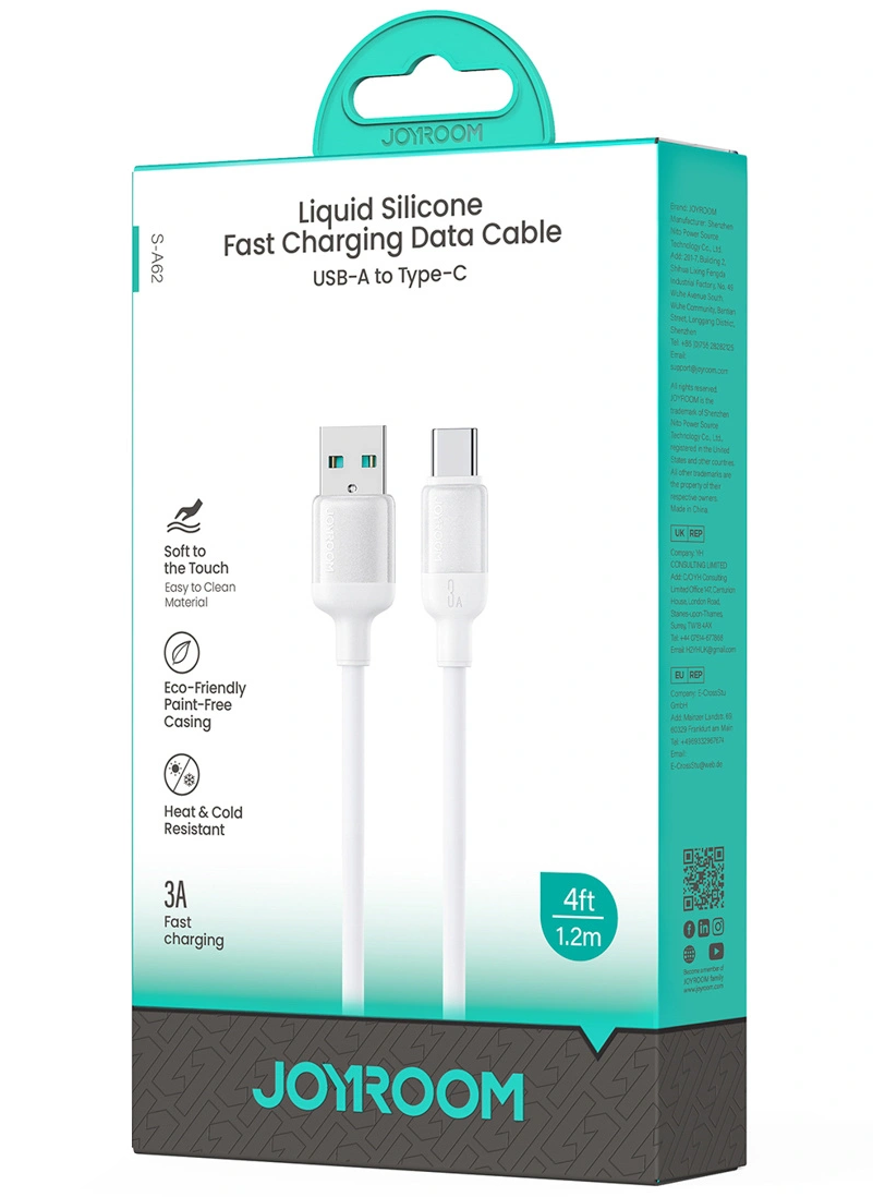 Cabo de Dados e Carregamento USB-A - USB-C Joyroom S-A62 Lively, 18W, 1,2m, Branco