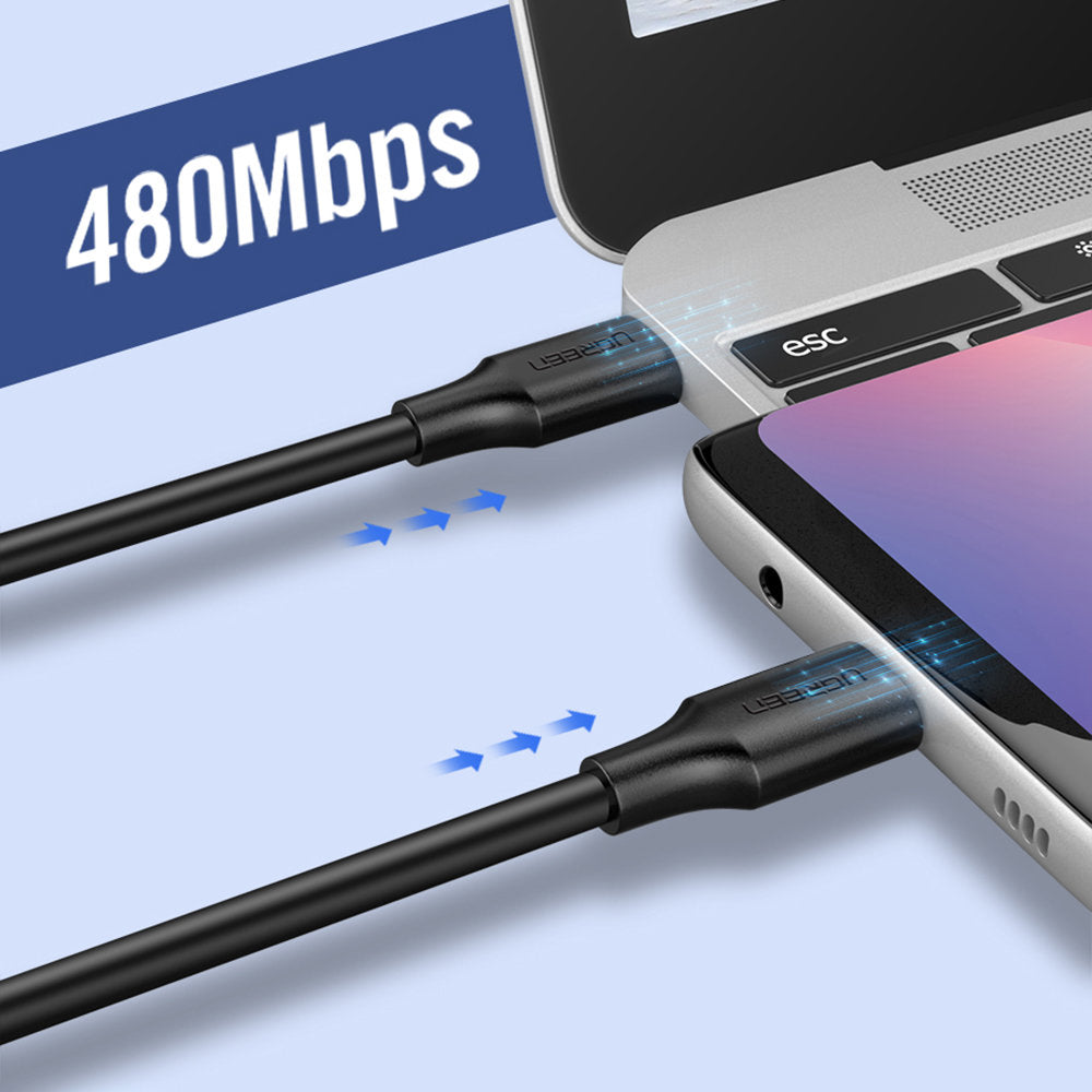 Cabo de carregamento e dados USB-C - USB-C UGREEN US286, 60W, 2m, Preto