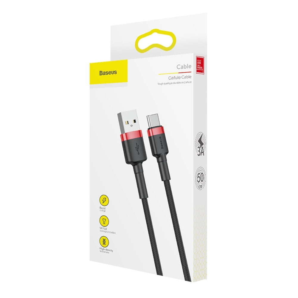 Cabo de Dados e Carregamento USB-A - USB-C Baseus Cafule, 60W, 0.5m, Vermelho CATKLF-A91