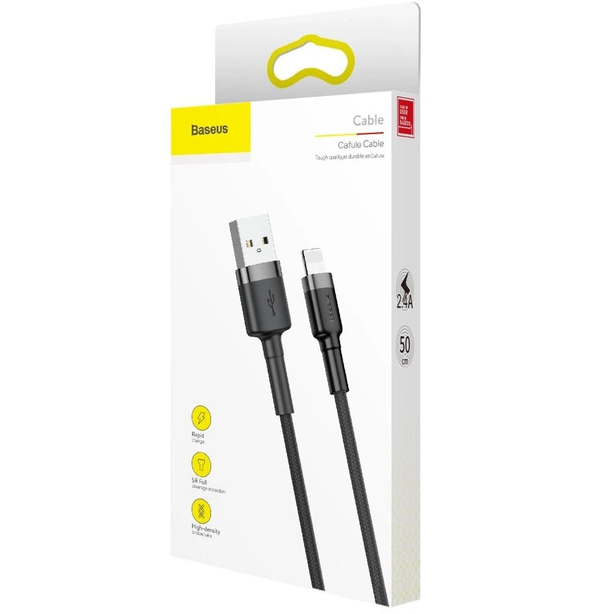 Cabo de carregamento e dados USB-A - Lightning Baseus Cafule, 18W, 0,5 m, cinzento CALKLF-AG1