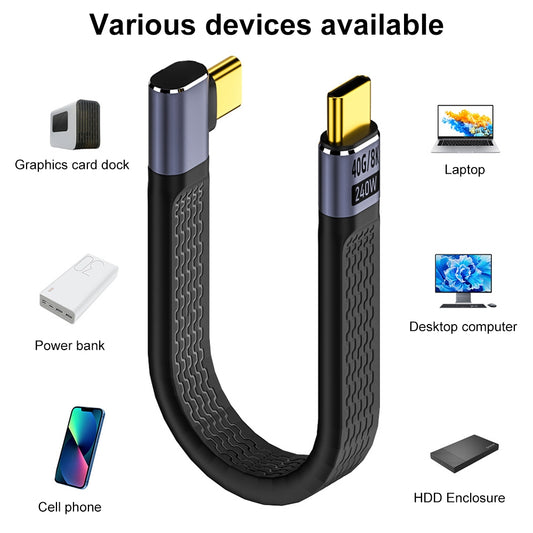 Cabo de Dados e Carregamento USB-C - USB-C OEM Angled 8K Video Version 3, 240W, 0.15m, Preto