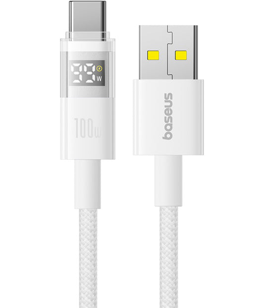 Cabo de Dados e Carregamento USB-A - USB-C Baseus Display 2, 100W, 2m, Branco P10382701211-01