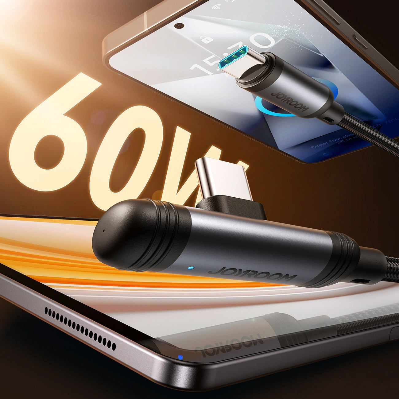 Cabo de Dados e Carregamento USB-C - USB-C Joyroom S-A56 EnjoyX Angled, 60W, 1.2m, Preto