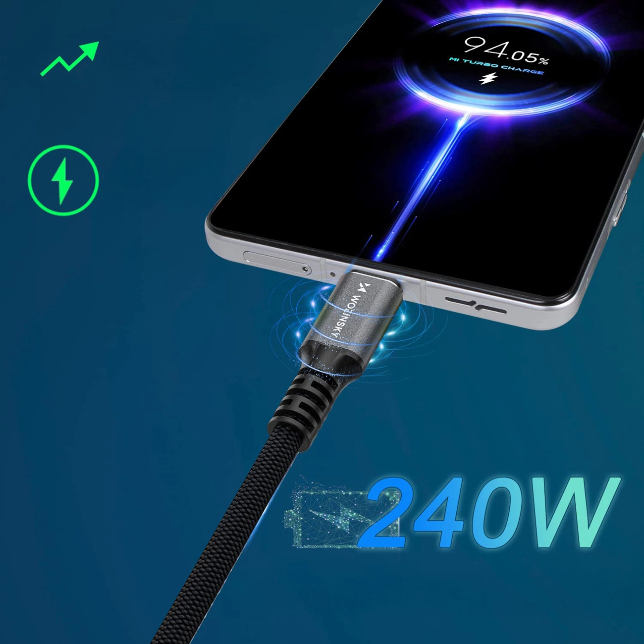 Cabo de Dados e Carregamento USB-C - USB-C WZK WPS-UY42S, 240W, 2m, Preto