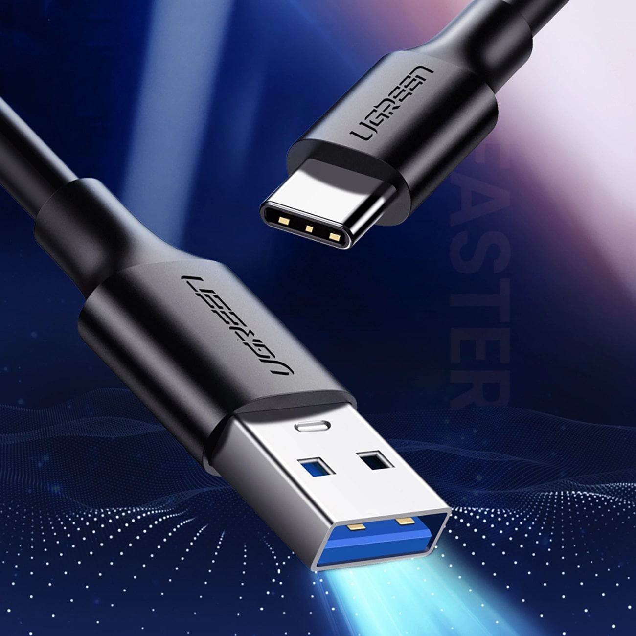Cabo de Dados e Carregamento USB-A - USB-C UGREEN US184, 18W, 0.5m, Preto