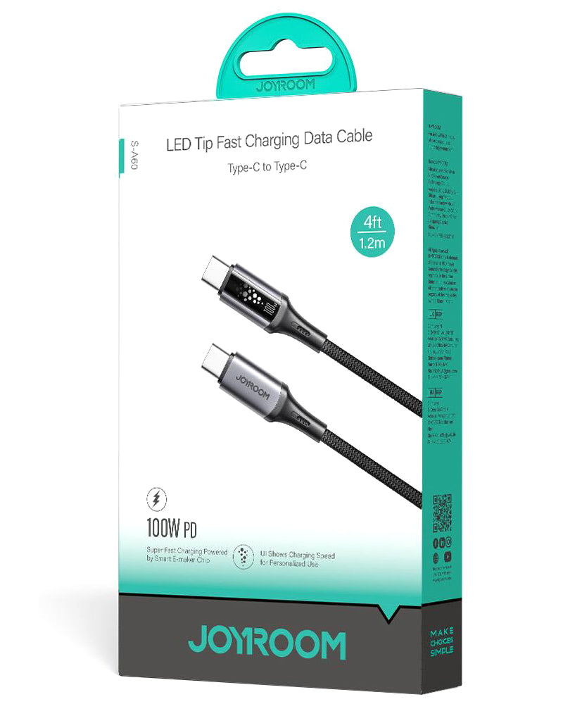 Cabo de Dados e Carregamento USB-C - USB-C Joyroom S-A60 StarTalk, 100W, 1.2m, Preto