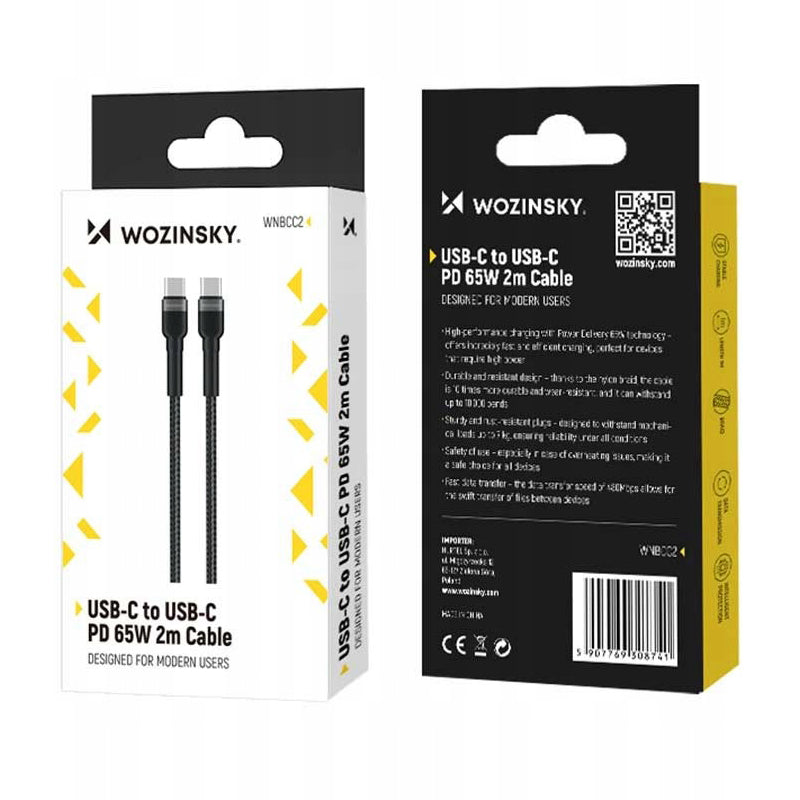 Cabo de Dados e Carregamento USB-C - USB-C WZK WNBCC2, 65W, 2m, Preto