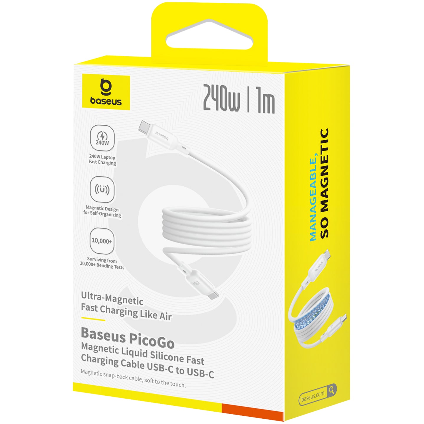 Cabo de Dados e Carregamento USB-C - USB-C Baseus PicoGo, 240W, 1m, Branco P10376800211-00