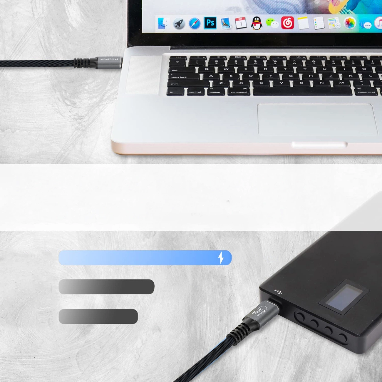 Cabo de Dados e Carregamento USB-C - USB-C WZK WPS-UY42S, 240W, 2m, Preto