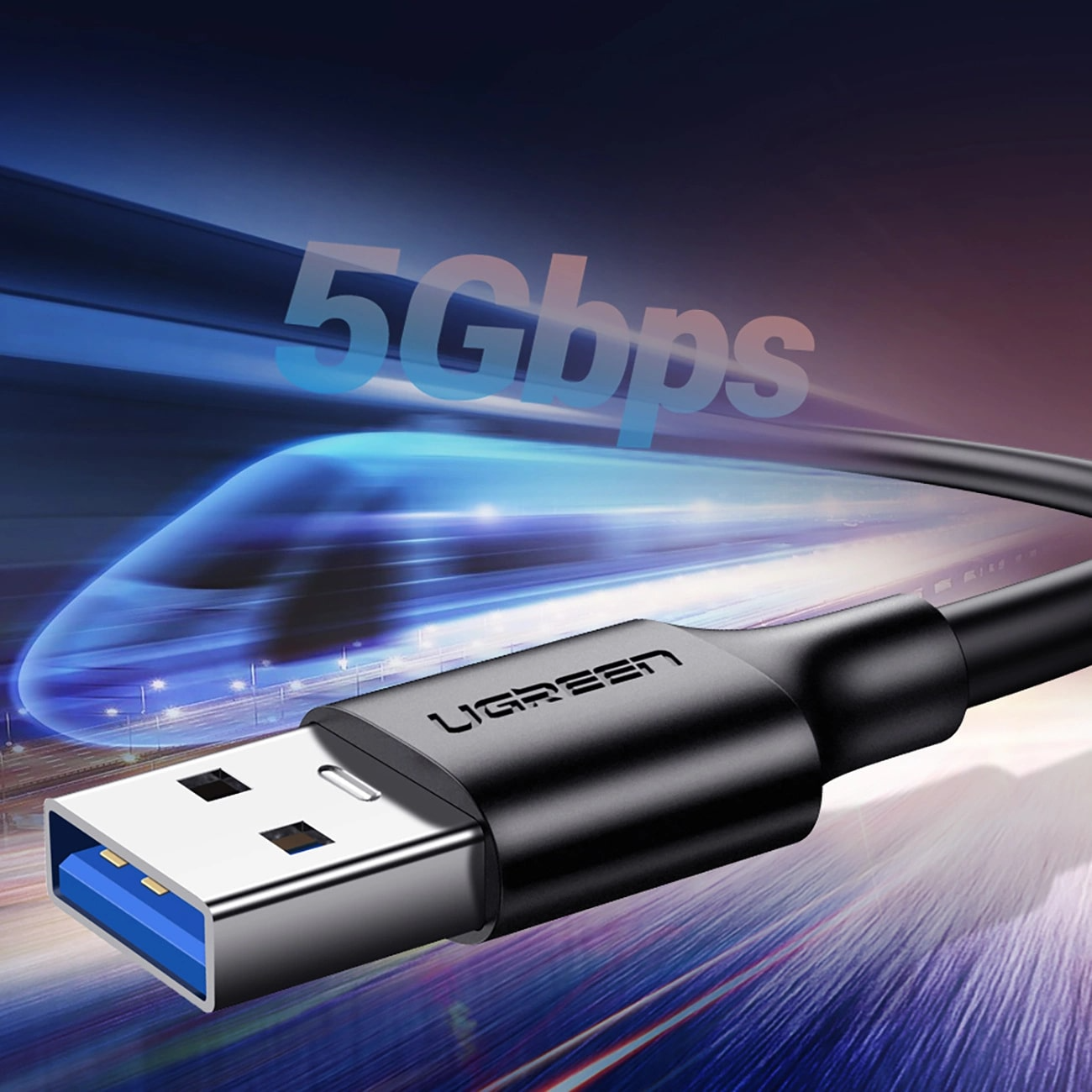 Cabo de Dados e Carregamento USB-A - USB-C UGREEN US184, 18W, 0.5m, Preto