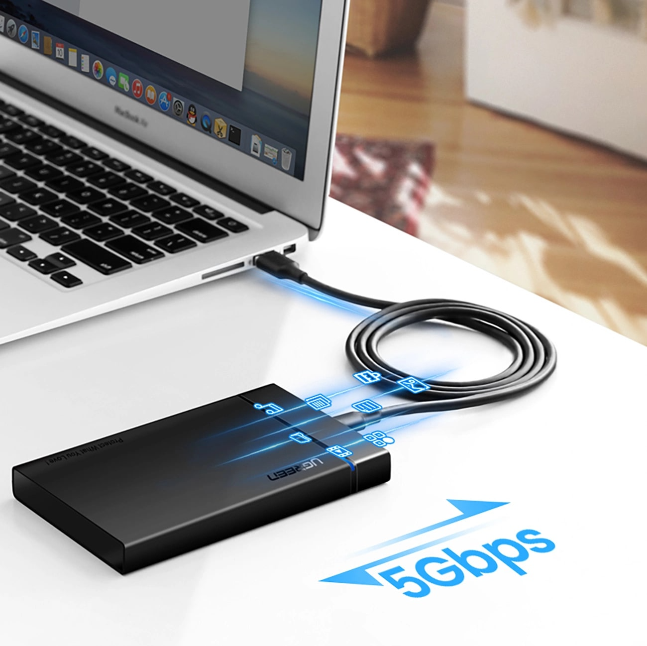 Cabo de Dados e Carregamento USB-A - USB-C UGREEN US184, 18W, 0.5m, Preto