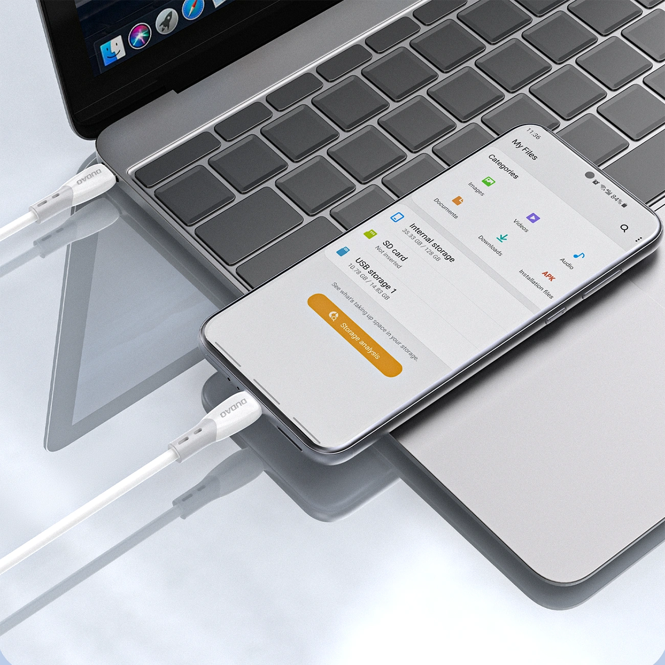 Cabo de Dados e Carregamento USB-C - USB-C Dudao L25SC, 60W, 2m, Branco