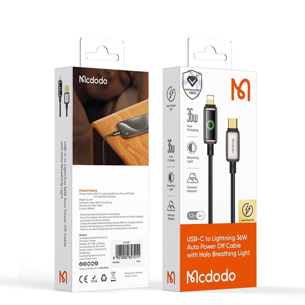 Cabo de Dados e Carregamento USB-A - Lightning McDodo CA-6590 Auto Power Off, 18W, 1.2m, Preto