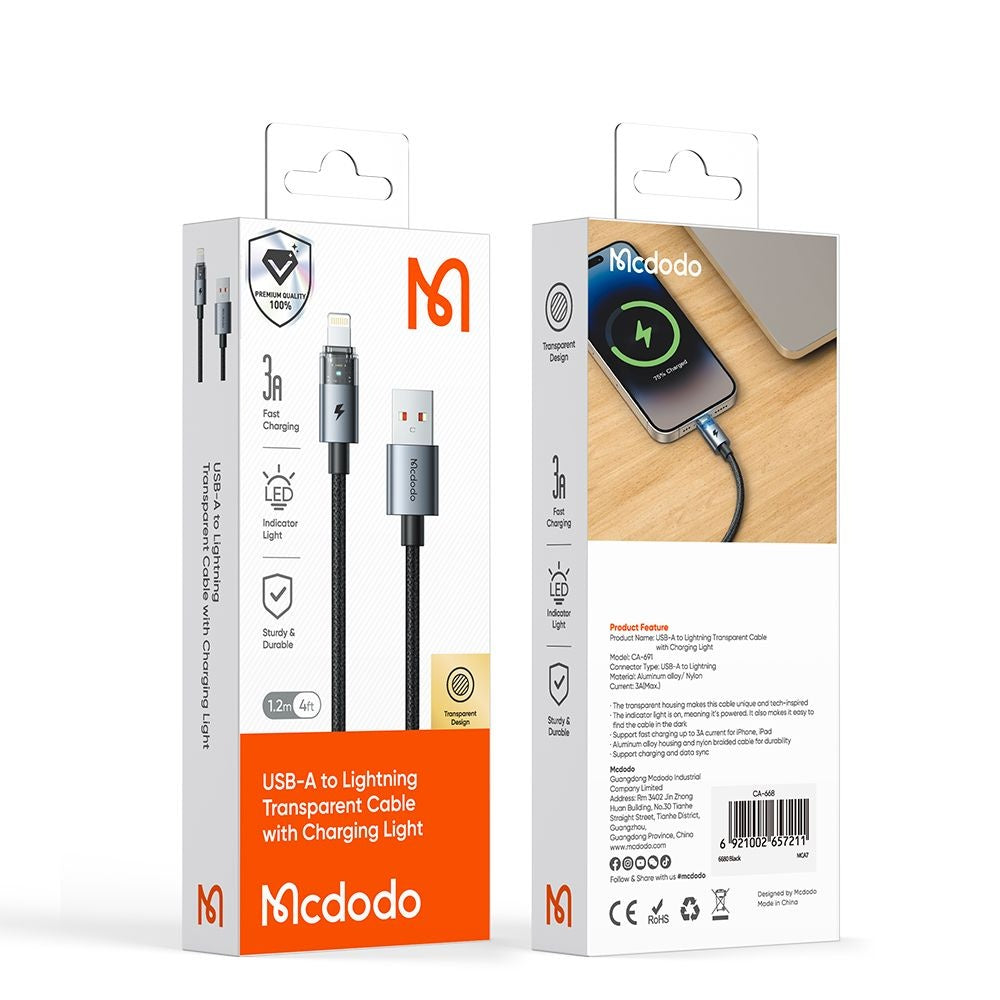 Cabo de Dados e Carregamento USB-A - Lightning McDodo CA-6910, 18W, 1.2m, Preto