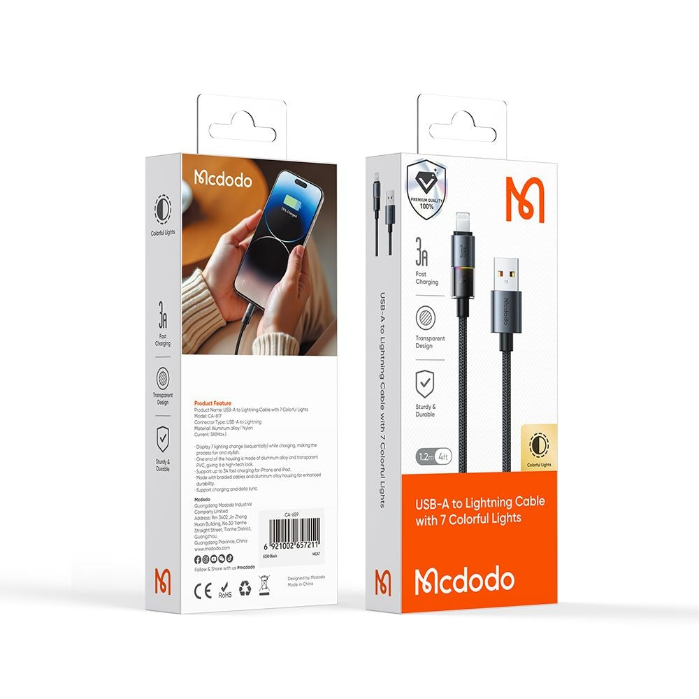 Cabo de Dados e Carregamento USB-A - Lightning McDodo CA-8170 Colorful, 18W, 1.2m, Preto