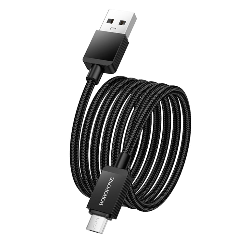 Cabo de Dados e Carregamento USB-A - microUSB Borofone BX120 Placer, 18W, 1m, Preto