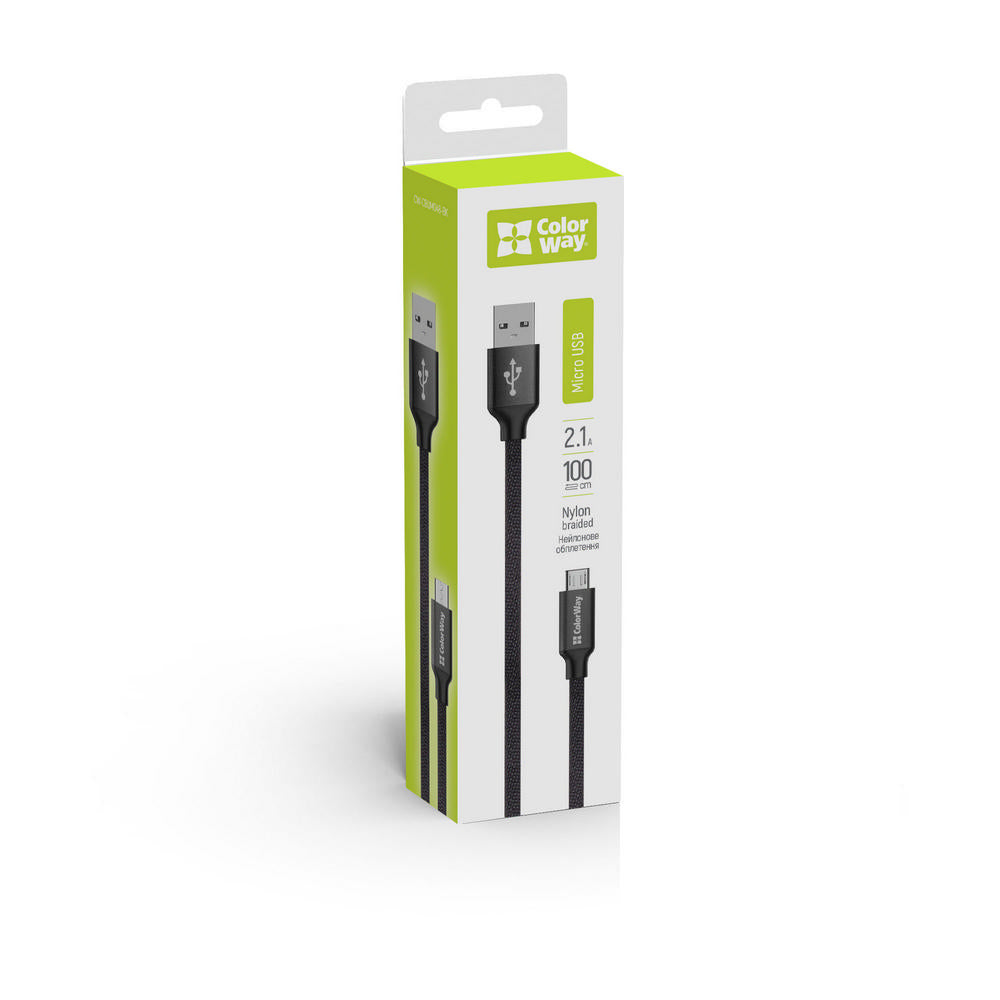 Cabo de Dados e Carregamento USB-A - microUSB ColorWay CW-CBUM002, 18W, 1m, Preto