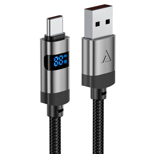 Cabo de Dados e Carregamento USB-A - USB-C Acefast C15-04 Display, 66W, 1.2m, Preto