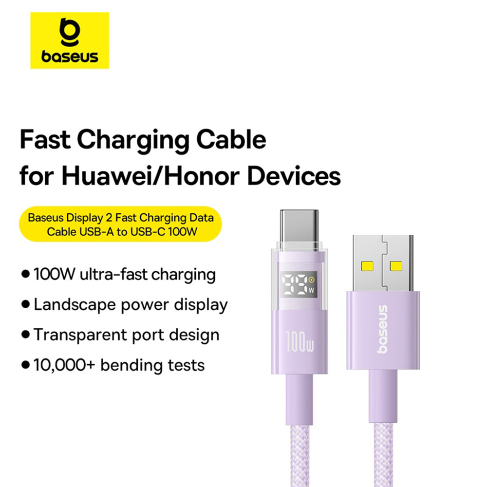 Cabo de Dados e Carregamento USB-A - USB-C Baseus Display 2, 100W, 2m, Roxo P10382701511-01