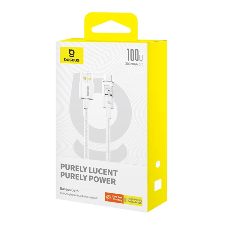 Cabo de Dados e Carregamento USB-A - USB-C Baseus Gem, 100W, 2m, Branco P10373002211-01