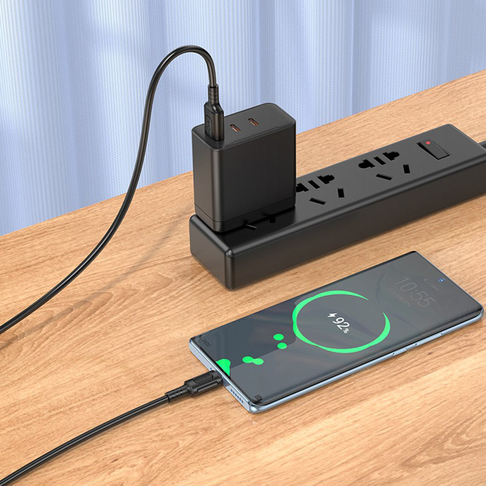 Cabo de Dados e Carregamento USB-A - USB-C Borofone BX111 Feliz, 20W, 1m, Preto