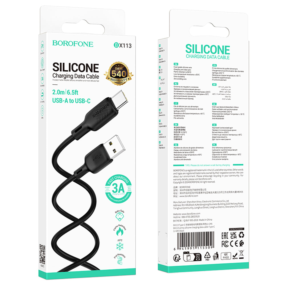 Cabo de Dados e Carregamento USB-A - USB-C Borofone BX113 Lenny, 18W, 2m, Preto