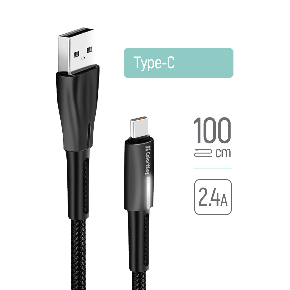 Cabo de Dados e Carregamento USB-A - USB-C ColorWay CW-CBUC035, 18W, 1m, Preto