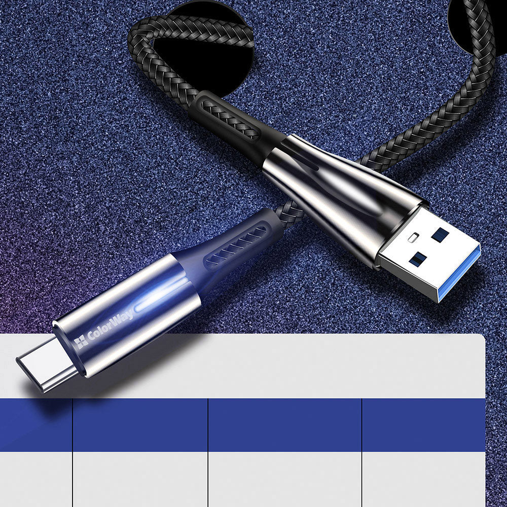 Cabo de Dados e Carregamento USB-A - USB-C ColorWay CW-CBUC035, 18W, 1m, Preto