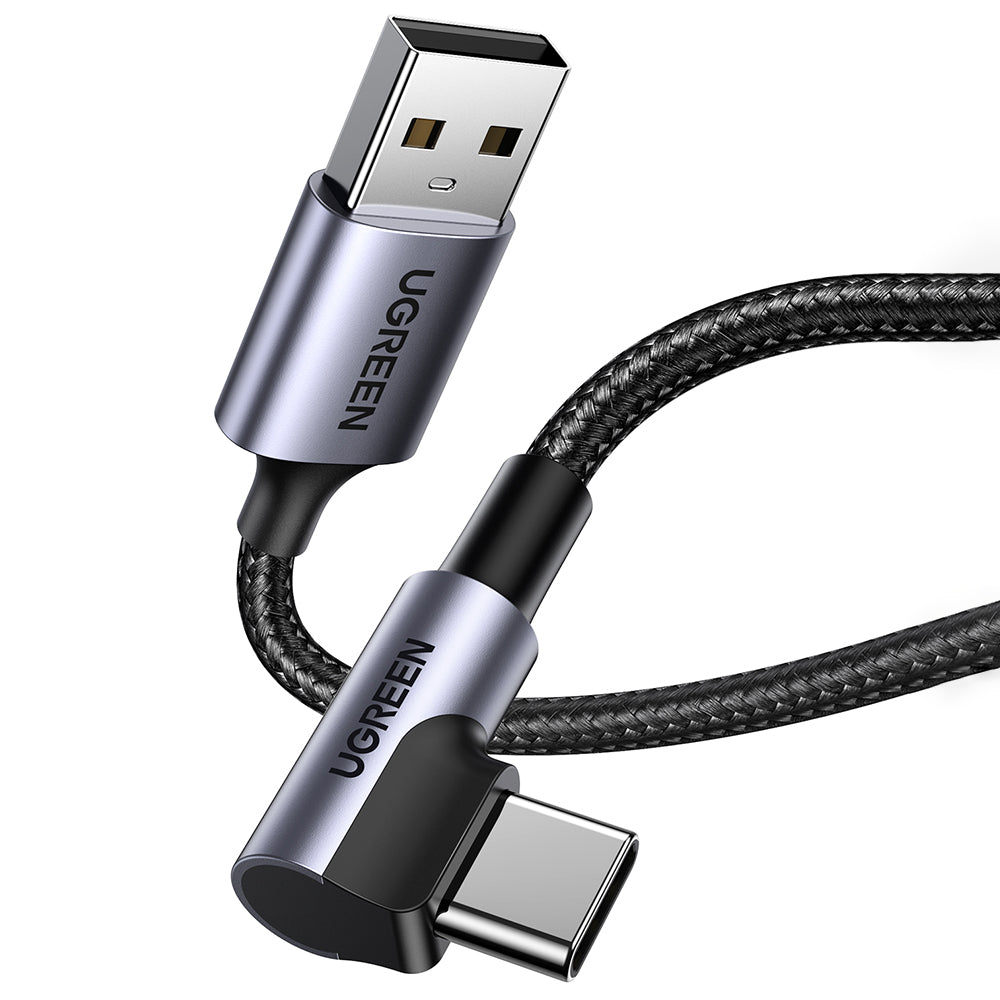Cabo de Dados e Carregamento USB-A - USB-C UGREEN US284 Angled, 18W, 0.5m, Cinzento