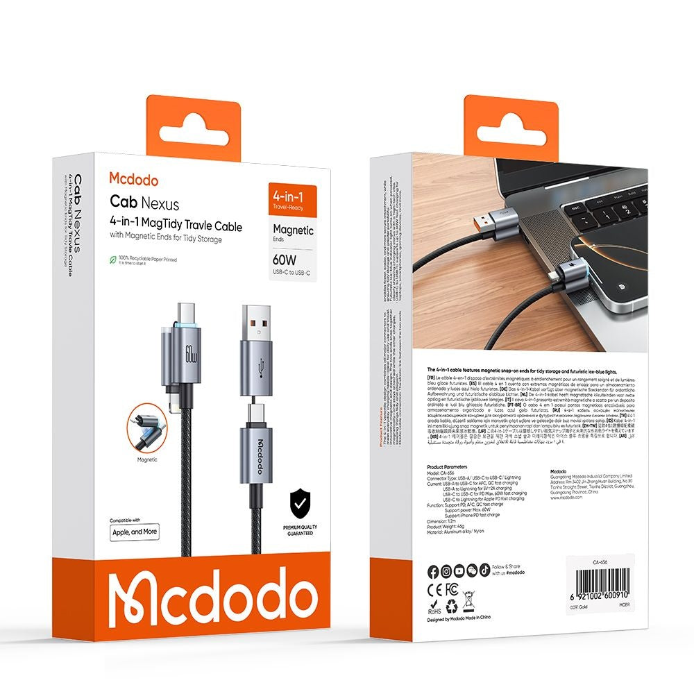 Cabo de Dados e Carregamento USB-A / USB-C - USB-C / Lightning McDodo CA-6560, 60W, 1,2m, Preto
