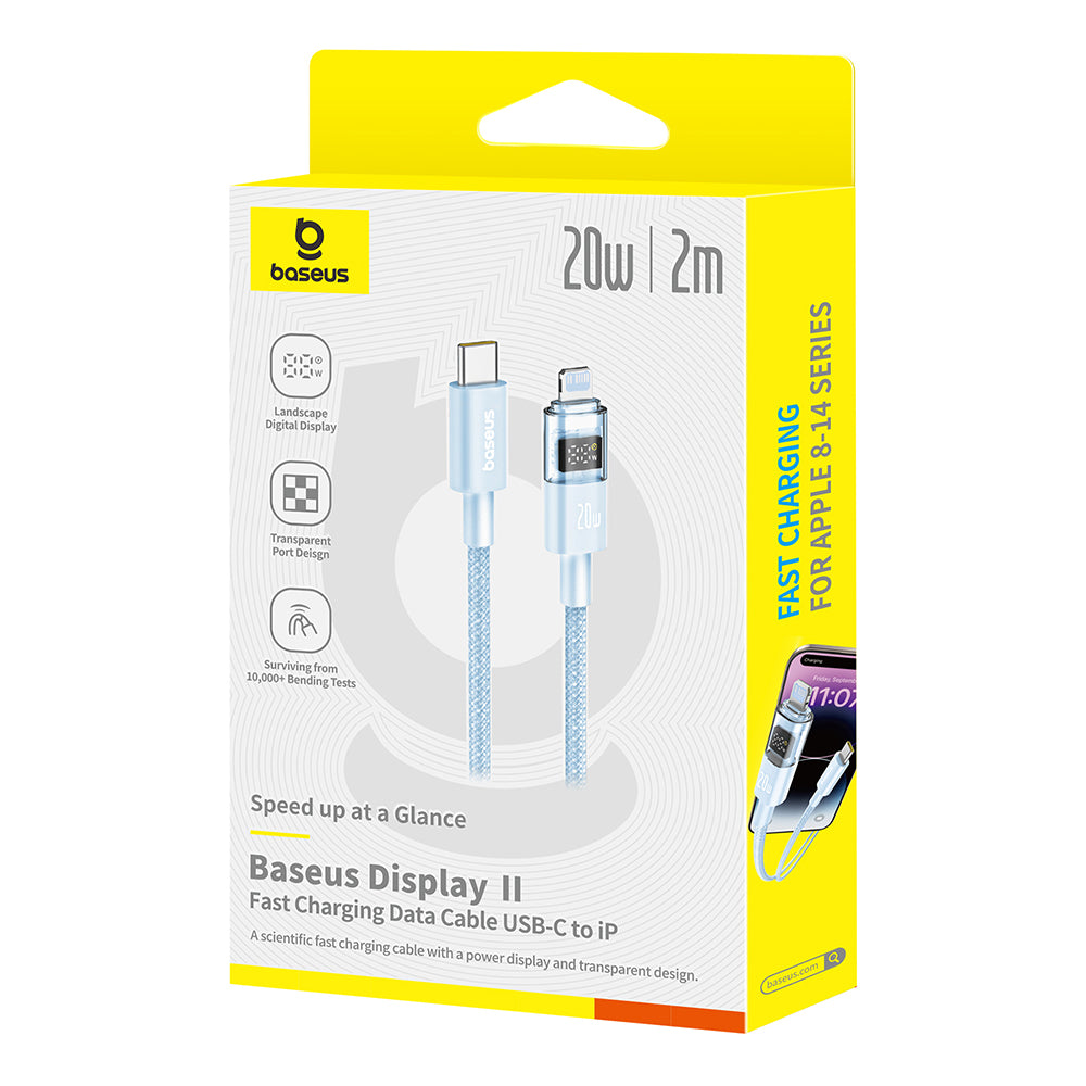 Cabo de Dados e Carregamento USB-C - Lightning Baseus Display 2, 20W, 2m, Azul P10382703311-01