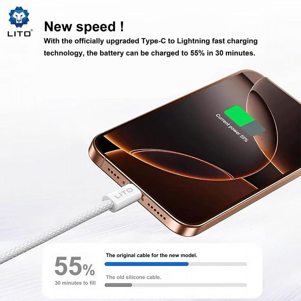 Cabo de Dados e Carregamento USB-C - Lightning Lito LD04CL, 27W, 2m, Branco