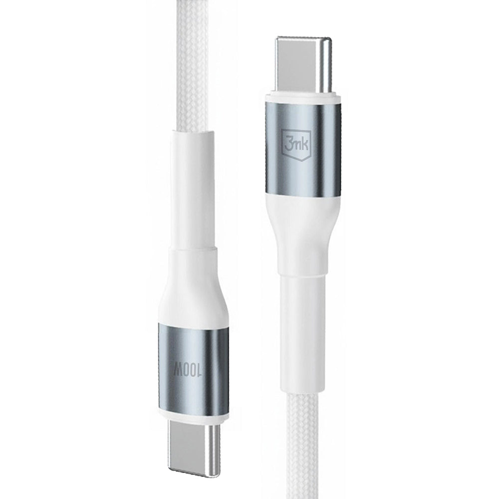 Cabo de Dados e Carregamento USB-C - USB-C 3MK Hyper N, 100W, 1m, Branco