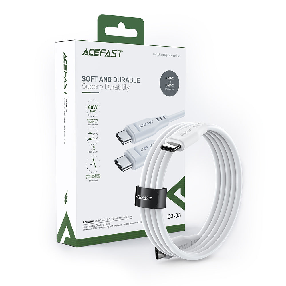 Cabo de Dados e Carregamento USB-C - USB-C Acefast C3-03, 60W, 1.2m, Branco