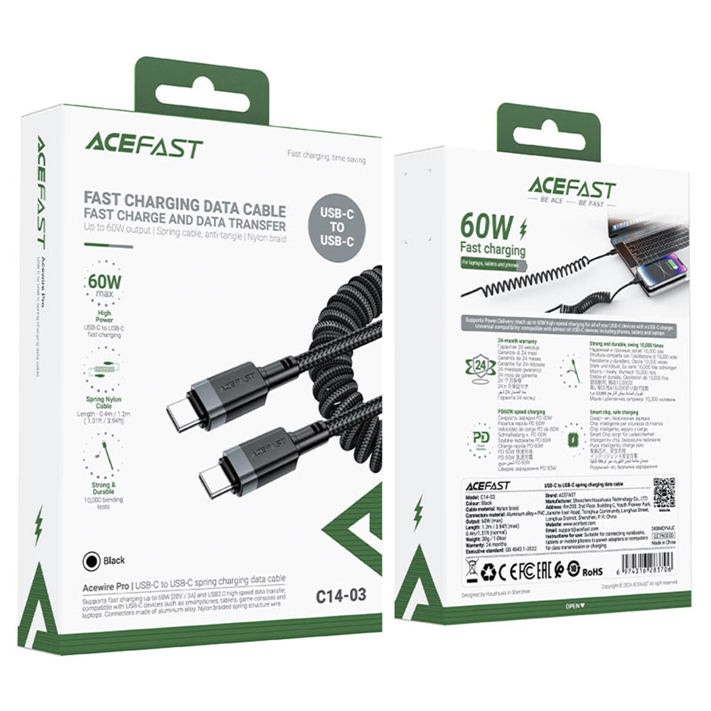 Cabo de Dados e Carregamento USB-C - USB-C Acefast C14-03, 60W, 1.2m, Preto
