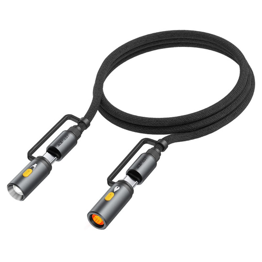 Cabo de Dados e Carregamento USB-C / Lanterna - USB-C / Isqueiro Elétrico Acefast J4, 60W, 1.2m, Preto
